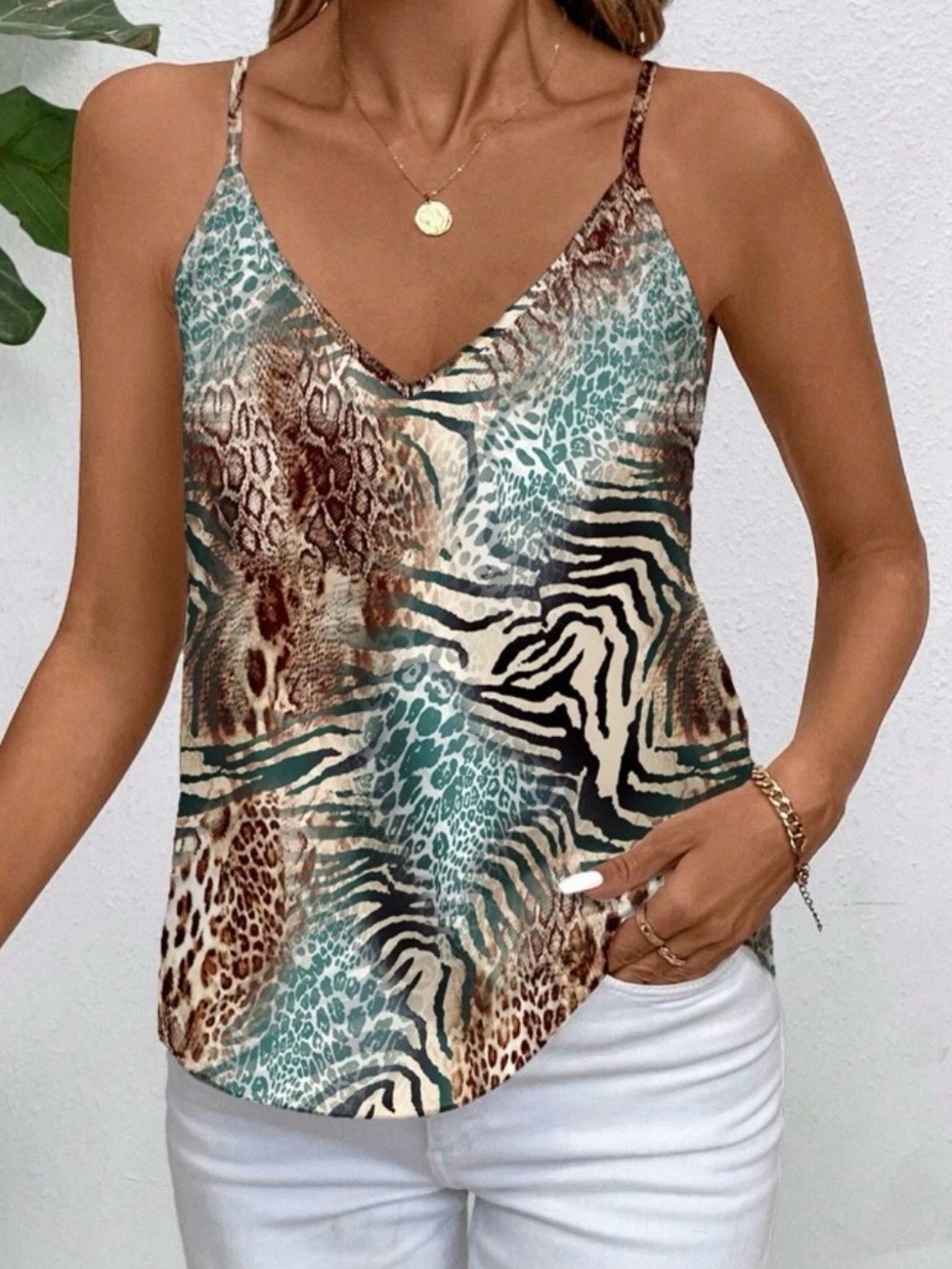 Green Leopard Print Elegant Women’s Tank Top Going Out Basic XL